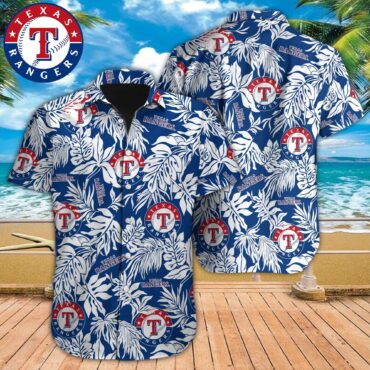 Texas Rangers Tropical Leaf Breeze Hawaiian Shirt Unisex T-shirt, Sweatshirt, Hoodie, Long Sleeve Tee - T-Shirt, Sweatshirt, Hoodie