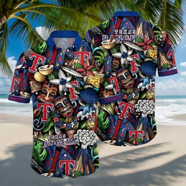 Texas Rangers Tropical Tiki Aloha Shirt Unisex T-shirt, Sweatshirt, Hoodie, Long Sleeve Tee - T-Shirt, Sweatshirt, Hoodie