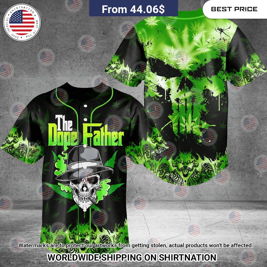 The Dope Father Skull Canabis Baseball Jersey Unisex T-shirt, Sweatshirt, Hoodie, Long Sleeve Tee - T-Shirt, Sweatshirt, Hoodie