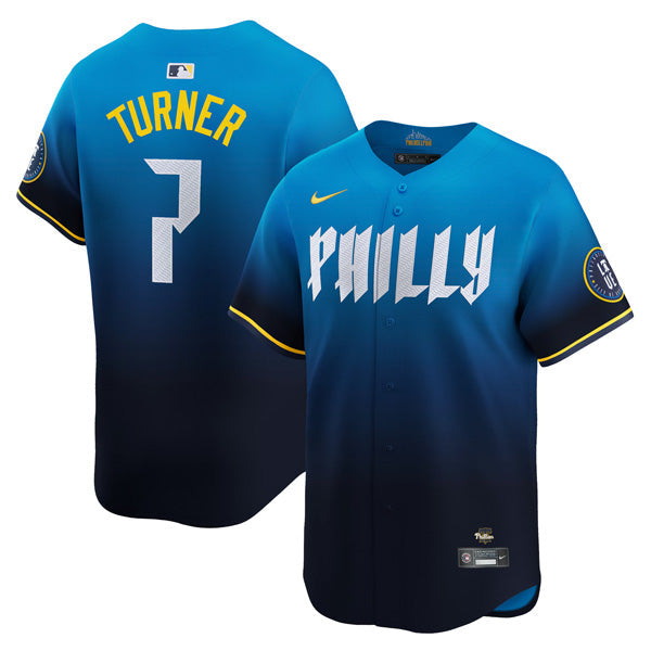 Trea Turner Philadelphia Phillies City Connect Philly Limited Jersey - Blue baseball jersey product view 1