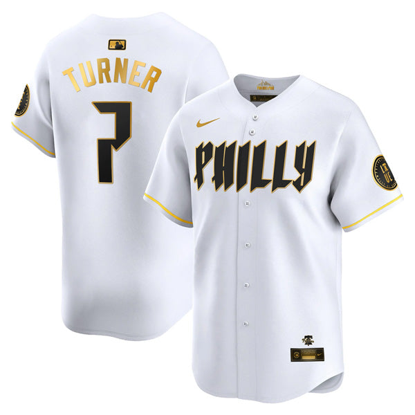Trea Turner Philadelphia Phillies City Connect Philly Limited Jersey - White Gold baseball jersey product view 1