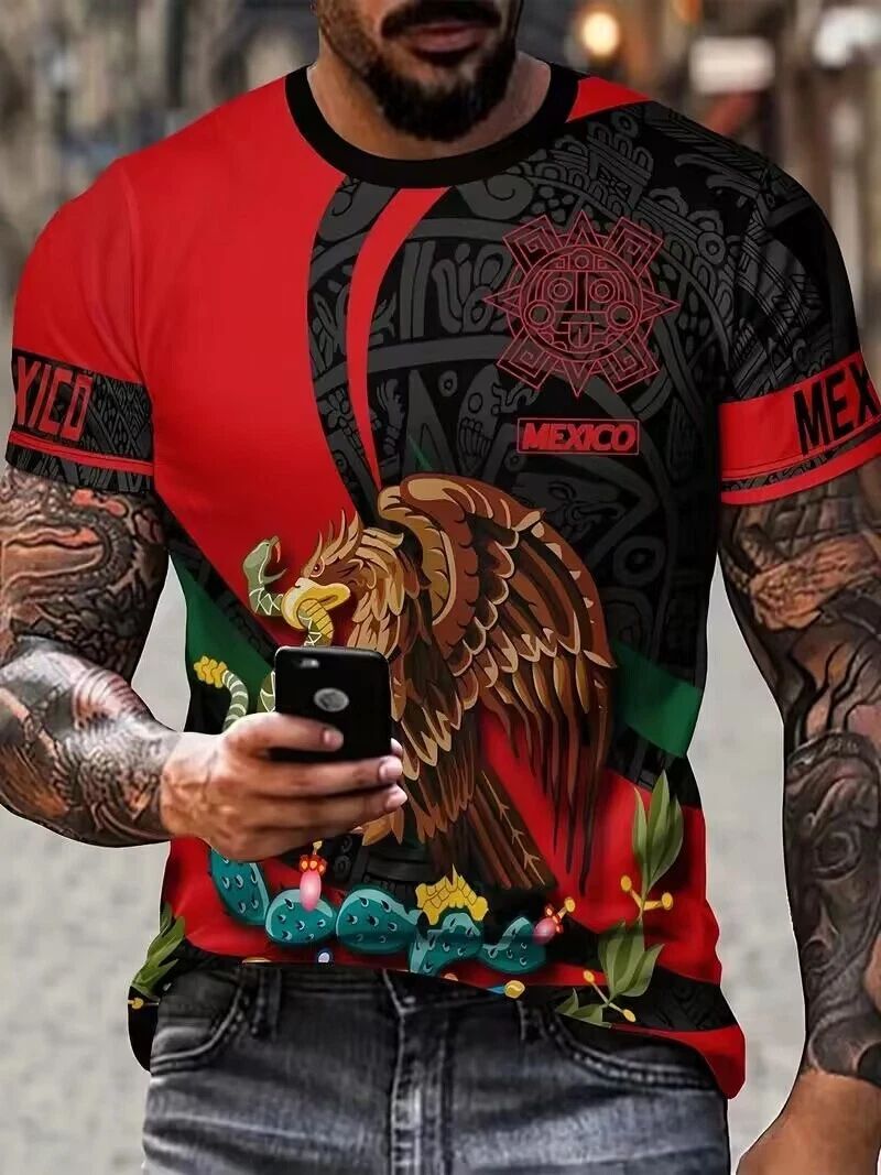 T Shirt Mexican Aztec Eagle Cactus Fashion Mexico Men Short Sleeve Red Black Tee Unisex T-shirt, Sweatshirt, Hoodie, Long Sleeve Tee - T-Shirt, Sweatshirt, Hoodie