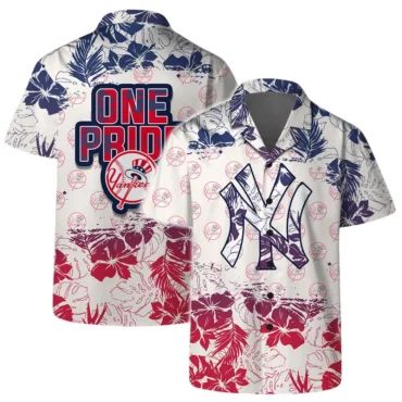 New York Yankees One Pride Floral Hawaiian Shirt Unisex T-shirt, Sweatshirt, Hoodie, Long Sleeve Tee - T-Shirt, Sweatshirt, Hoodie