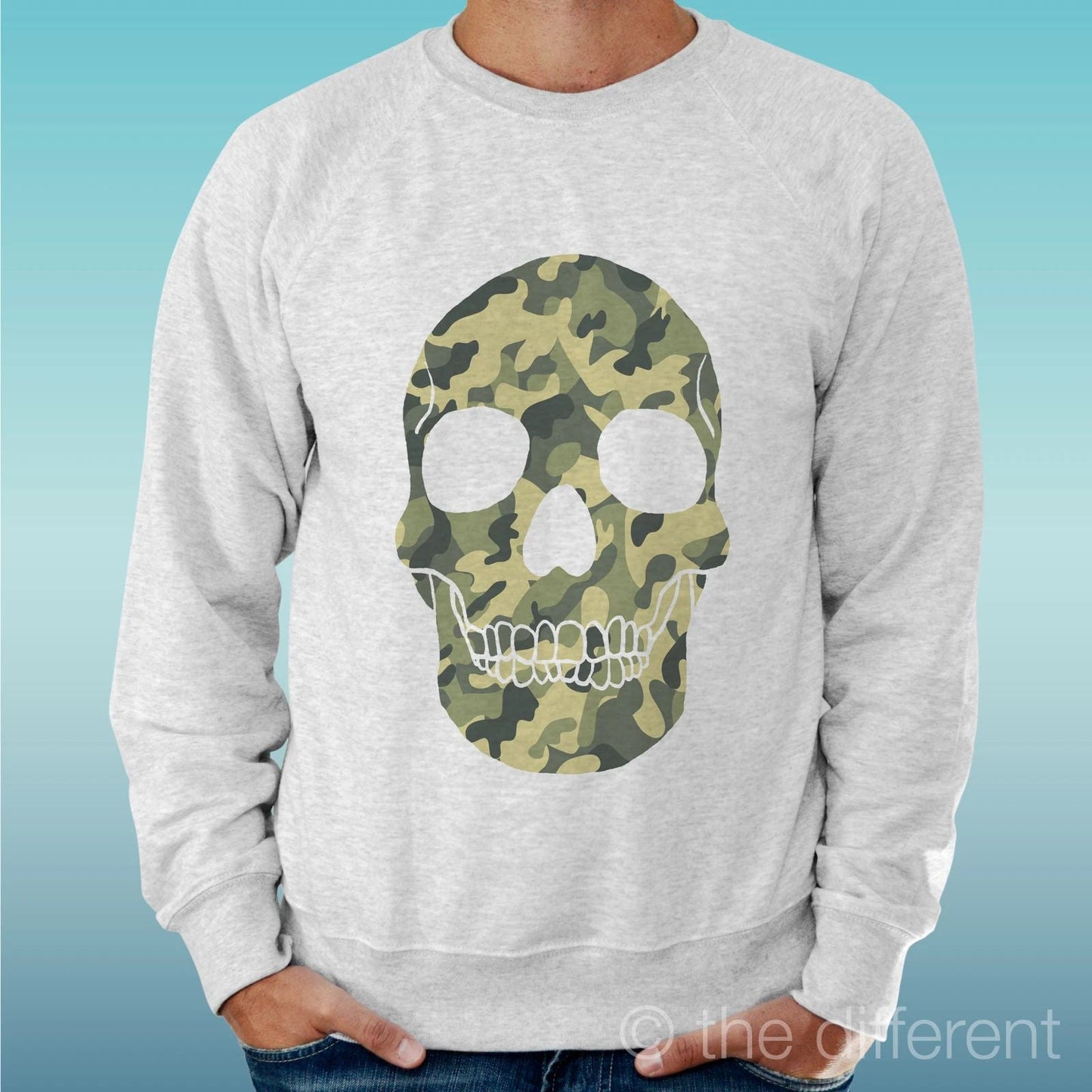 Felpa Man Light Sweater Light Grey " Skull Military Army " Unisex T-shirt, Sweatshirt, Hoodie, Long Sleeve Tee - T-Shirt, Sweatshirt, Hoodie