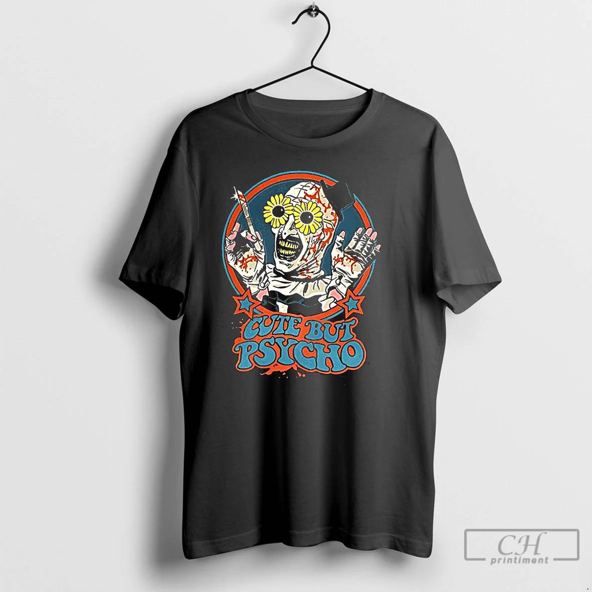 Premium Terrifier Art The Clown Cute But Psycho Horror T Shirts Unisex T-shirt, Sweatshirt, Hoodie, Long Sleeve Tee - T-Shirt, Sweatshirt, Hoodie