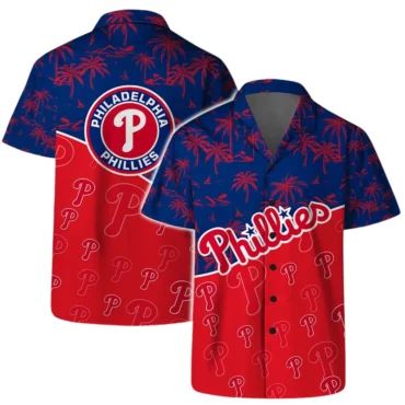 Philadelphia Phillies Team Logo Palm Leaf Pattern Hawaiian Shirt Unisex T-shirt, Sweatshirt, Hoodie, Long Sleeve Tee - T-Shirt, Sweatshirt, Hoodie