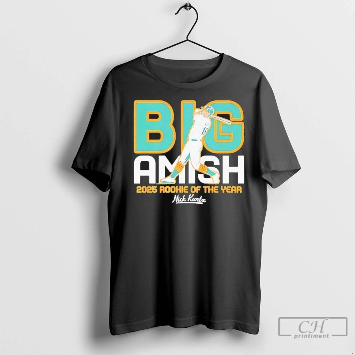 Premium Nick Kurtz Big Amish 2025 Rookie Of The Year Unisex T-shirt, Sweatshirt, Hoodie, Long Sleeve Tee - T-Shirt, Sweatshirt, Hoodie