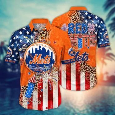 New York Mets Red White Hawaiian Shirt Unisex T-shirt, Sweatshirt, Hoodie, Long Sleeve Tee - T-Shirt, Sweatshirt, Hoodie