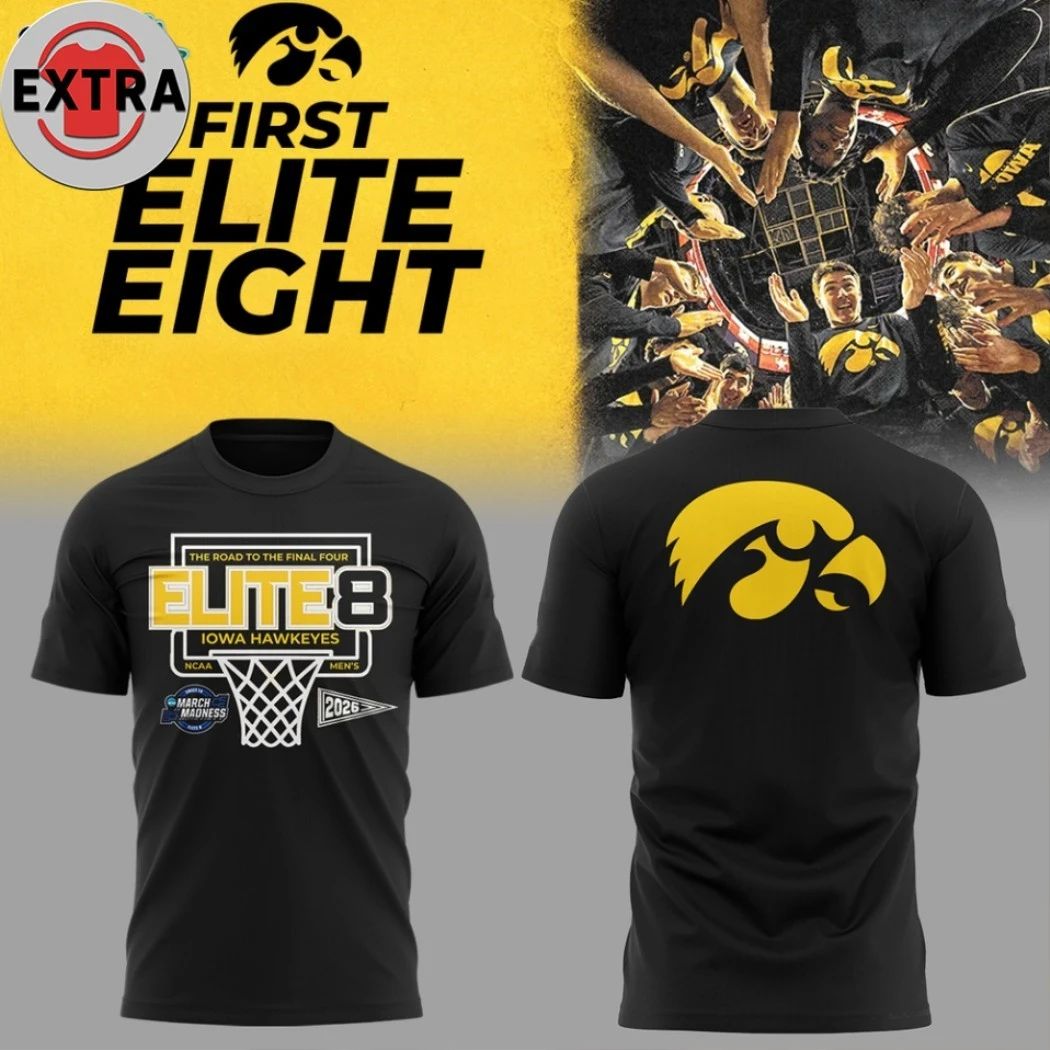 2026 The Road To Final Four Iowa Hawkeyes NCAA Mens March Madness Elite Eight Logo Two Sided Shirt - T-Shirt, Sweatshirt, Hoodie