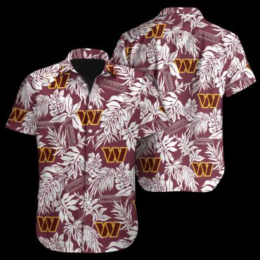 Washington Commanders Tropical Leaves Hawaiian Shirt Unisex T-shirt, Sweatshirt, Hoodie, Long Sleeve Tee - T-Shirt, Sweatshirt, Hoodie