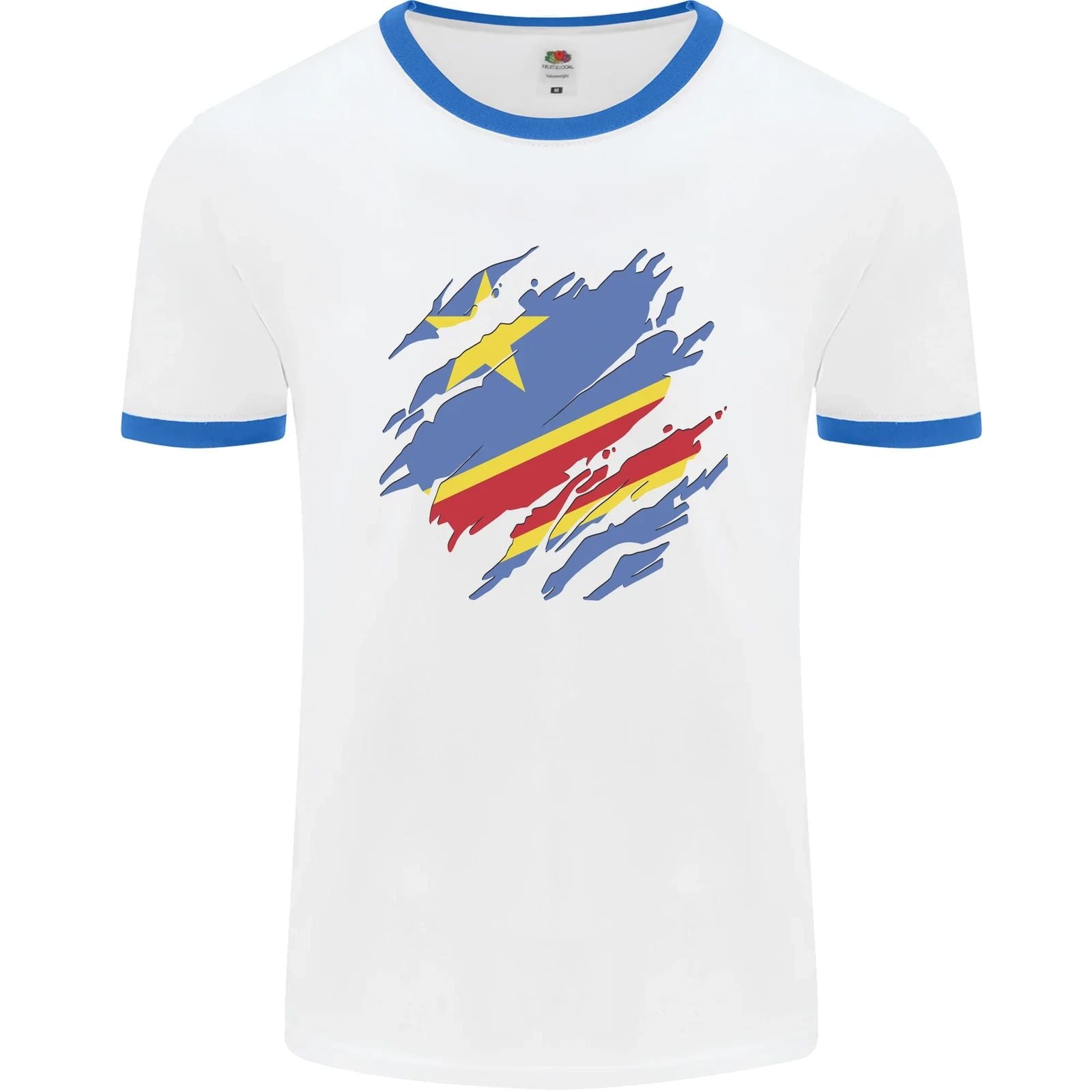 Torn DR Congo Flag Congolese Day Football Mens Ringer T-Shirt Unisex T-shirt, Sweatshirt, Hoodie, Long Sleeve Tee - T-Shirt, Sweatshirt, Hoodie