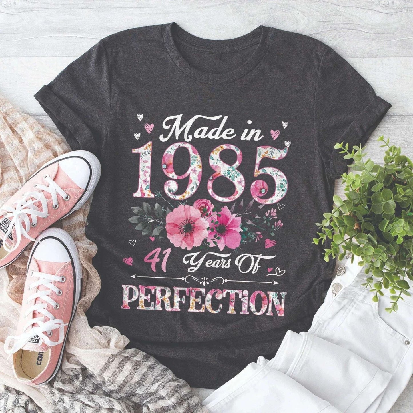 Made In 1985 41 Years Of Perfection Floral 41st Birthday Women Shirt Gift Unisex T-shirt, Sweatshirt, Hoodie, Long Sleeve Tee - T-Shirt, Sweatshirt, Hoodie