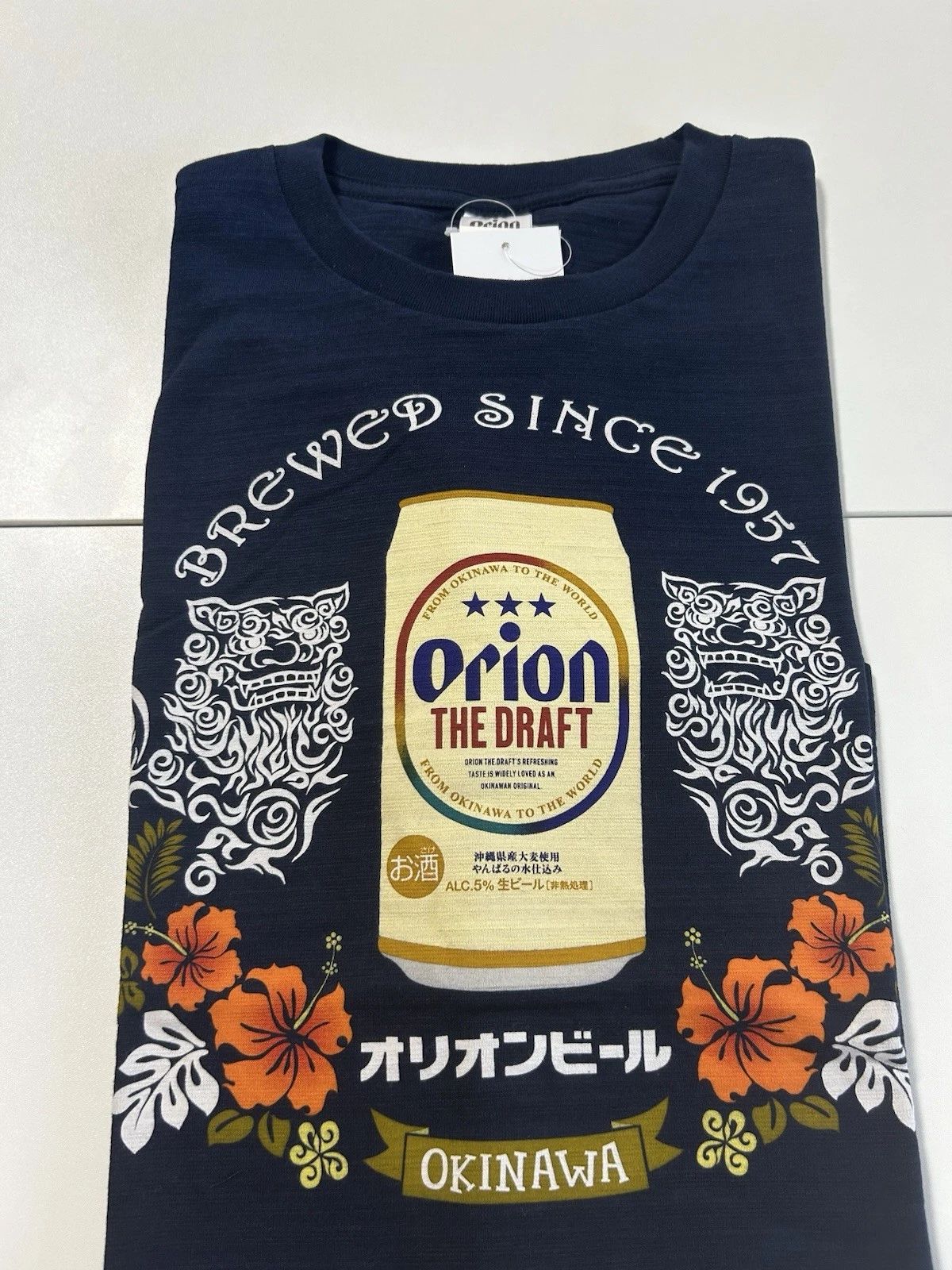 Orion Beer Okinawa T-Shirt XL Navy Japanese Souvenir Shisa Hibiscus New Unisex T-shirt, Sweatshirt, Hoodie, Long Sleeve Tee - T-Shirt, Sweatshirt, Hoodie