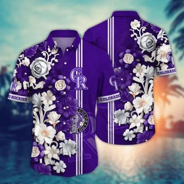 Colorado Rockies Floral Stripe Hawaiian Shirt Unisex T-shirt, Sweatshirt, Hoodie, Long Sleeve Tee - T-Shirt, Sweatshirt, Hoodie