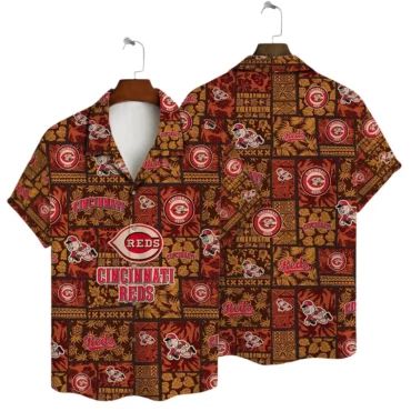 Cincinnati Reds Tribal Patchwork Hawaiian Shirt Unisex T-shirt, Sweatshirt, Hoodie, Long Sleeve Tee - T-Shirt, Sweatshirt, Hoodie
