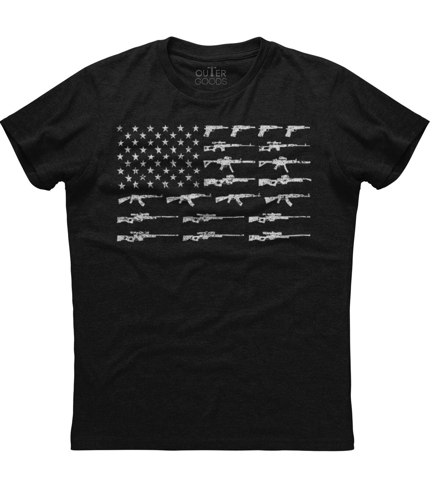 Big American Flag With Machine Guns Mens Short Sleeve New Cotton Black T-shirt Unisex T-shirt, Sweatshirt, Hoodie, Long Sleeve Tee - T-Shirt, Sweatshirt, Hoodie