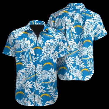 Los Angeles Chargers Tropical Leaf Hawaiian Shirt Unisex T-shirt, Sweatshirt, Hoodie, Long Sleeve Tee - T-Shirt, Sweatshirt, Hoodie