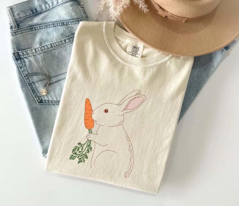 Cute Bunny Holding Carrot Animal Comfort Tee Shirt Unisex T-shirt, Sweatshirt, Hoodie, Long Sleeve Tee - T-Shirt, Sweatshirt, Hoodie