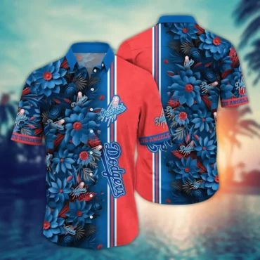 Los Angeles Dodgers Bold Stripe Floral Hawaiian Shirt Unisex T-shirt, Sweatshirt, Hoodie, Long Sleeve Tee - T-Shirt, Sweatshirt, Hoodie