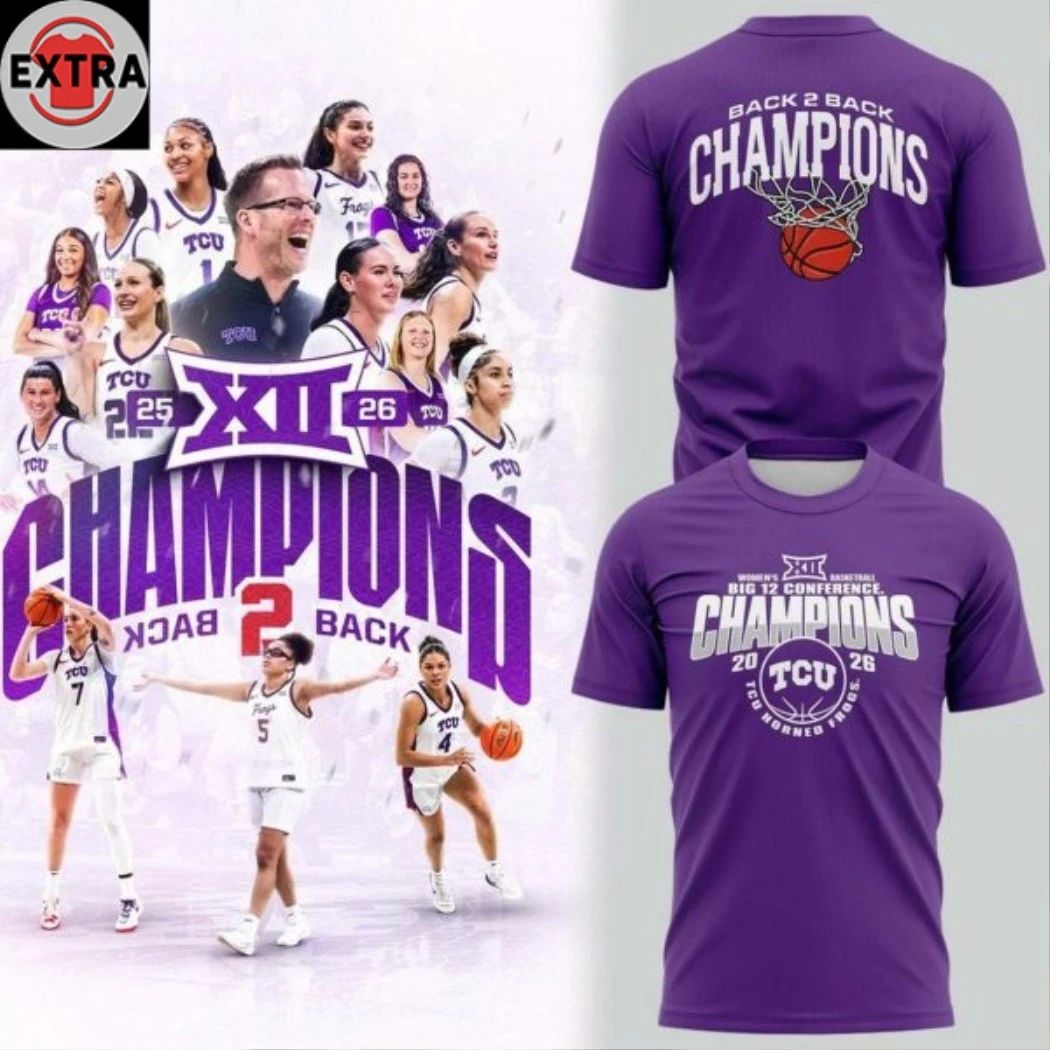 Original TCU Horned Frogs Big 12 Conference 2026 Back 2 Back Champs Logo Two Sided Shirt Unisex T-shirt, Sweatshirt, Hoodie, Long Sleeve Tee - T-Shirt, Sweatshirt, Hoodie