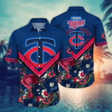 Minnesota Twins Chevron Blossom Hawaiian Shirt Unisex T-shirt, Sweatshirt, Hoodie, Long Sleeve Tee - T-Shirt, Sweatshirt, Hoodie