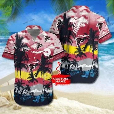 Personalized Atlanta Falcons Sunset Palms Hawaiian Shirt Unisex T-shirt, Sweatshirt, Hoodie, Long Sleeve Tee - T-Shirt, Sweatshirt, Hoodie
