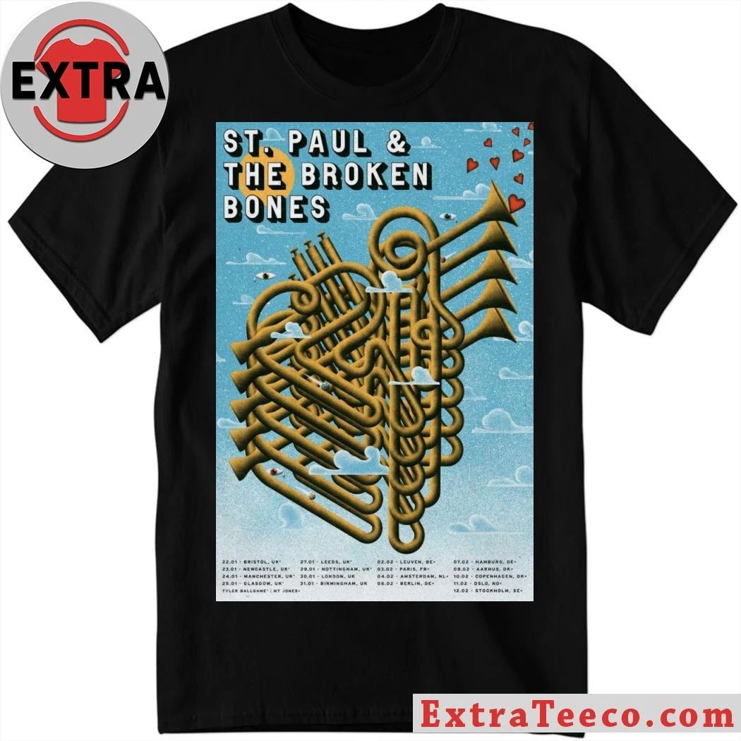 Poster St. Paul & The Broken Bones United Kingdom And European Tour 2026 Shirt Unisex T-shirt, Sweatshirt, Hoodie, Long Sleeve Tee - T-Shirt, Sweatshirt, Hoodie