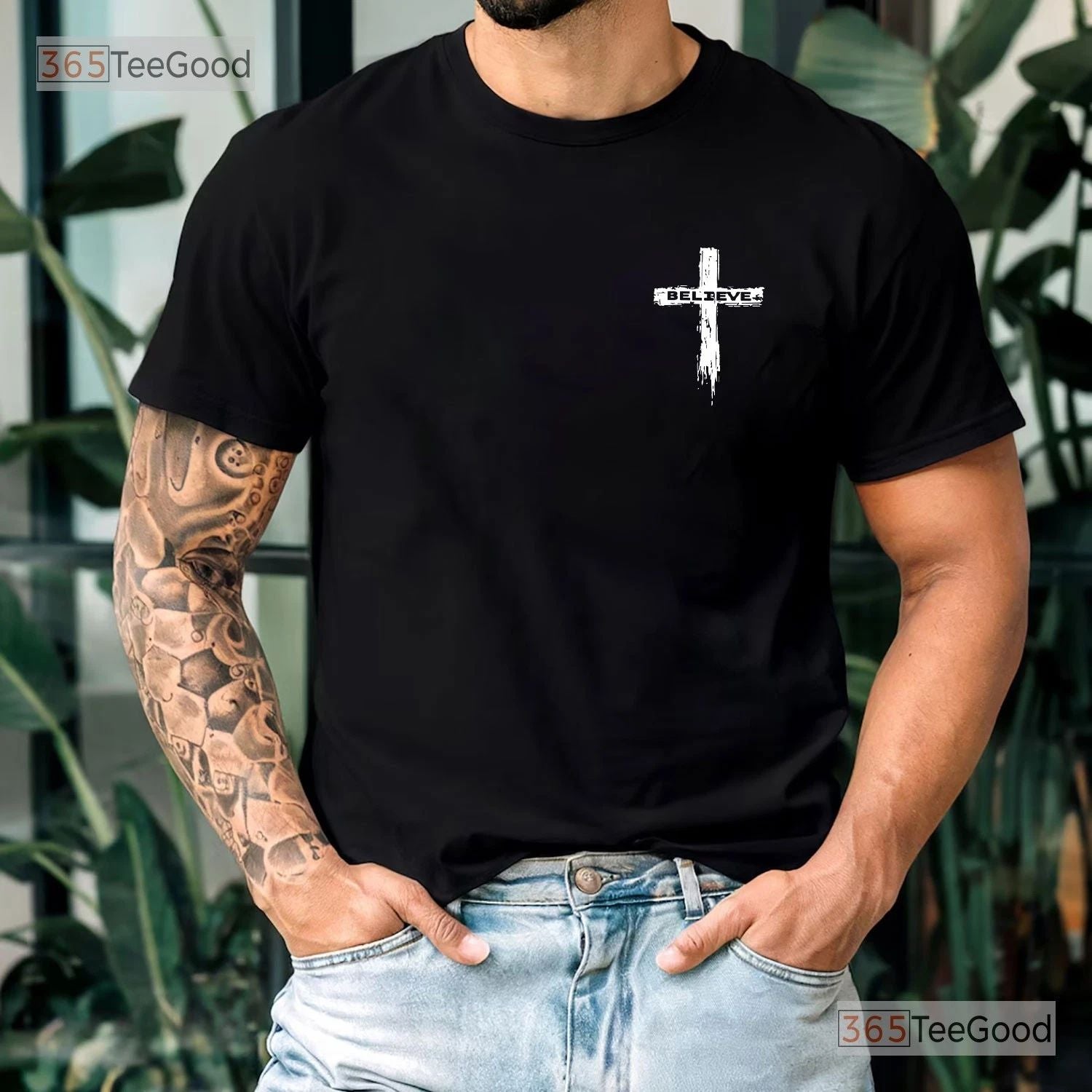 Christian Cross Believe Graphic Tee, Religious Faith Modern Shirt For Men Unisex T-shirt, Sweatshirt, Hoodie, Long Sleeve Tee - T-Shirt, Sweatshirt, Hoodie