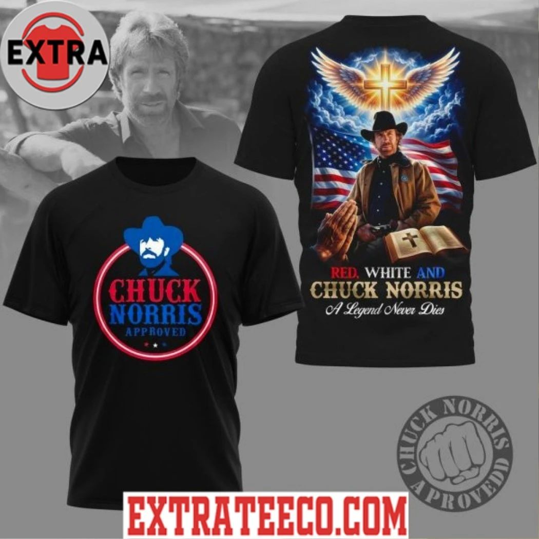 Red, White And Chuck Norris A Legend Never Dies T-Shirt Unisex T-shirt, Sweatshirt, Hoodie, Long Sleeve Tee - T-Shirt, Sweatshirt, Hoodie