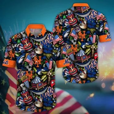 New York Mets Tropical Fanatics Hawaiian Shirt Unisex T-shirt, Sweatshirt, Hoodie, Long Sleeve Tee - T-Shirt, Sweatshirt, Hoodie