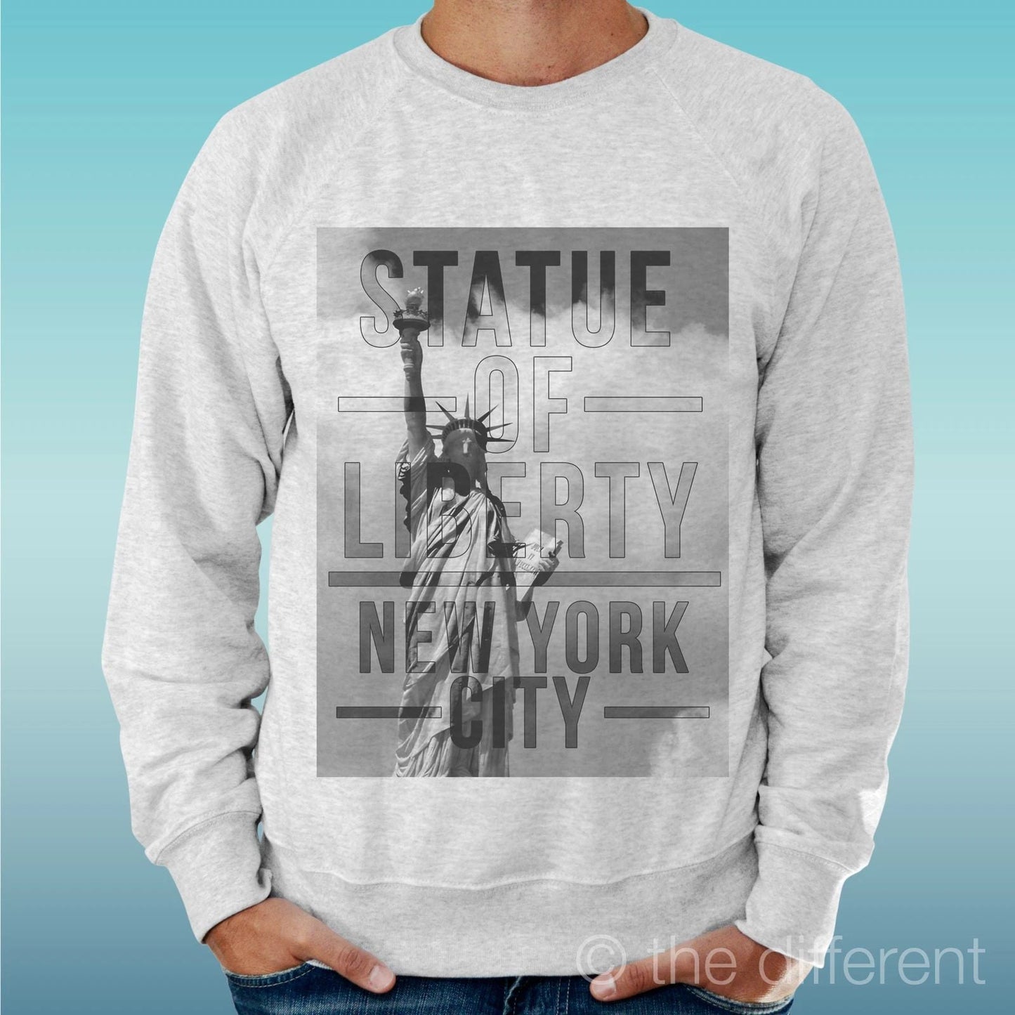 Felpa Man Light Sweater Light Grey " Statues Of Libery New York " Unisex T-shirt, Sweatshirt, Hoodie, Long Sleeve Tee - T-Shirt, Sweatshirt, Hoodie