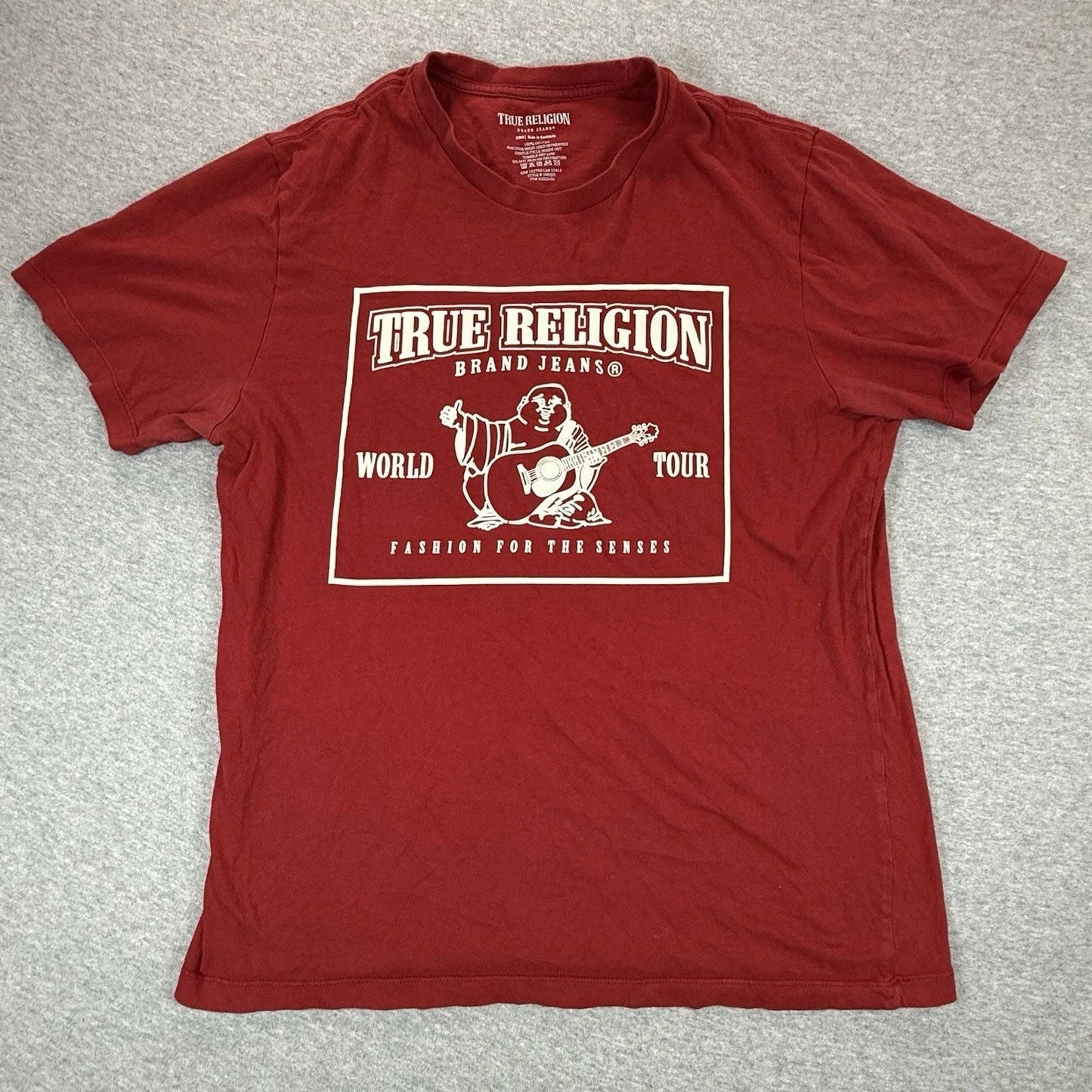 True Religion Shirt Mens Large Red World Tour Buddh Tee California Style Unisex T-shirt, Sweatshirt, Hoodie, Long Sleeve Tee - T-Shirt, Sweatshirt, Hoodie