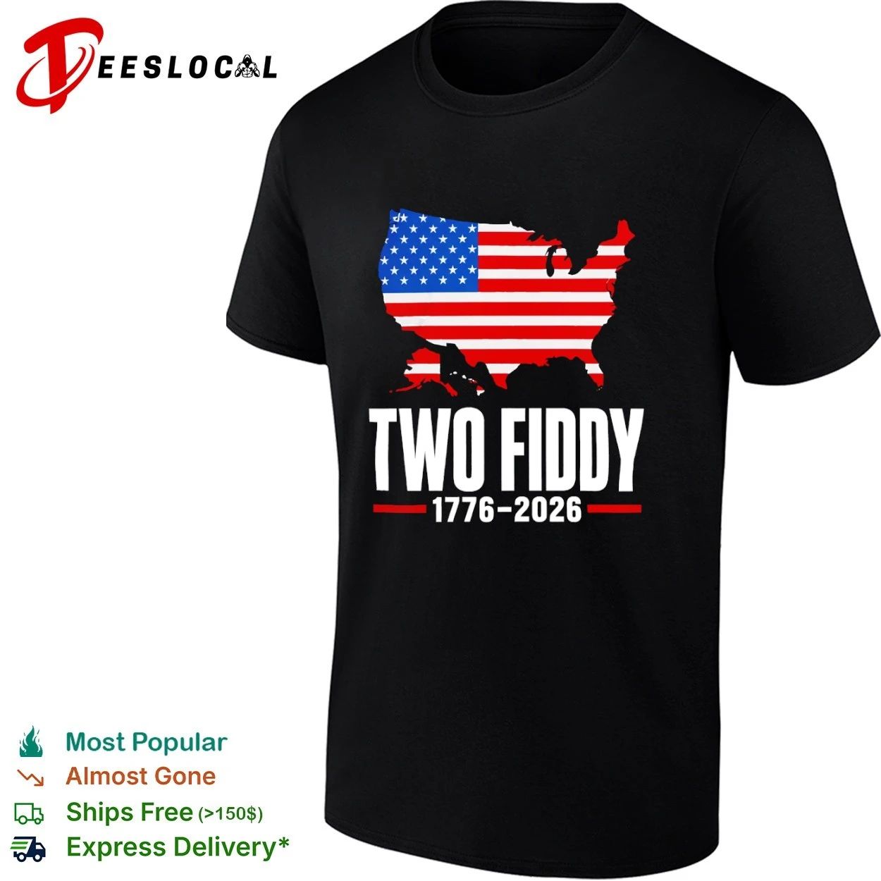 Two Fiddy 1776-2026 United States Map American Flag T-shirt Unisex T-shirt, Sweatshirt, Hoodie, Long Sleeve Tee - T-Shirt, Sweatshirt, Hoodie
