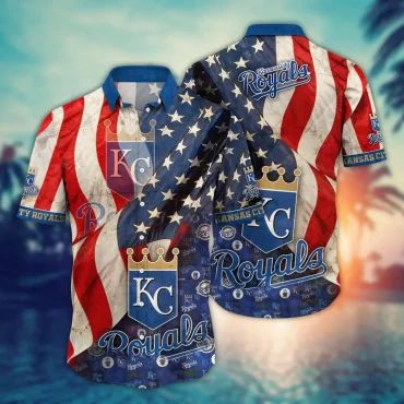 Kansas City Royals Stars & Stripes Hawaiian Shirt Unisex T-shirt, Sweatshirt, Hoodie, Long Sleeve Tee - T-Shirt, Sweatshirt, Hoodie