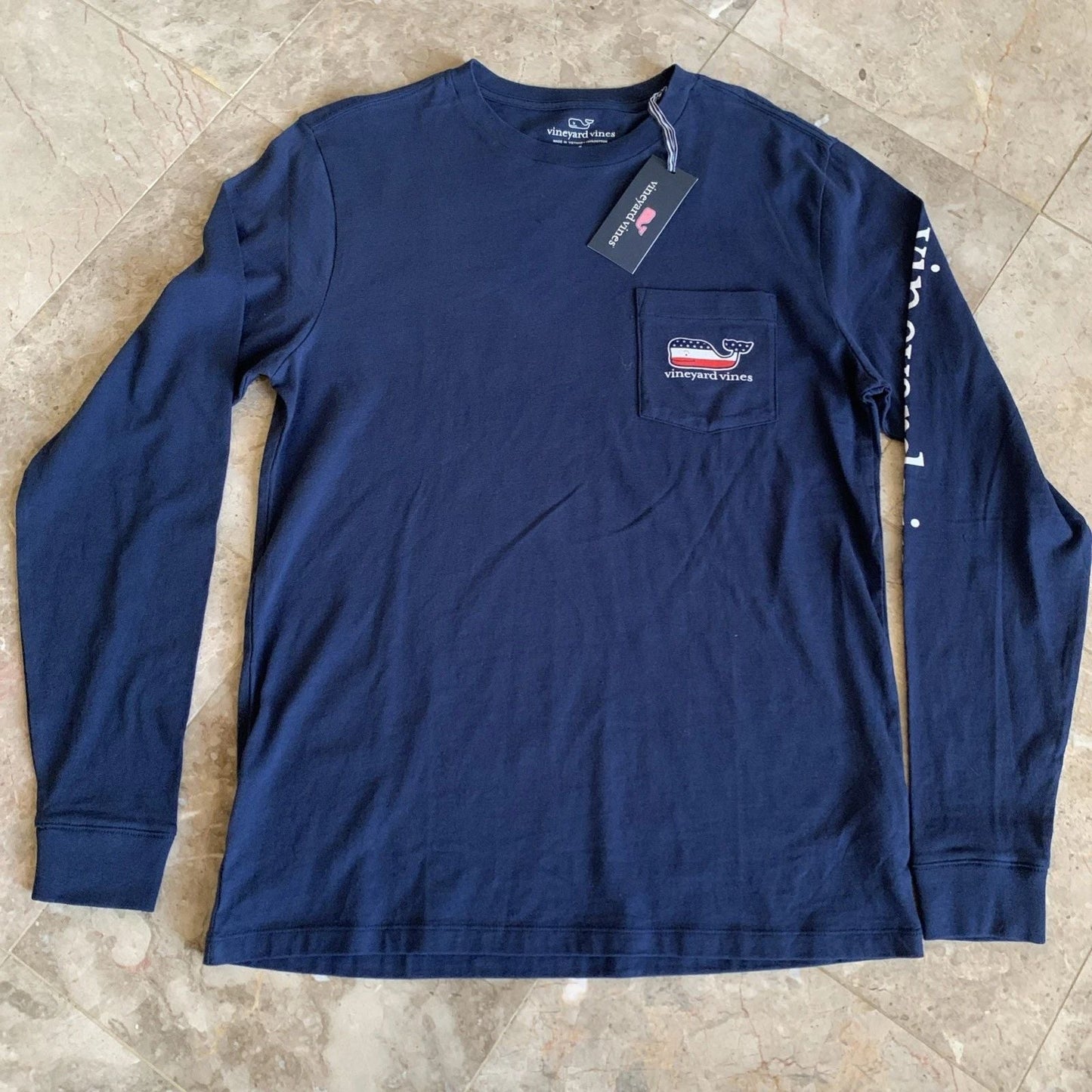 Vineyard Vines Mens Flag Whale Long Sleeve Pocket T-shirt Navy Blue Cotton NWT Unisex T-shirt, Sweatshirt, Hoodie, Long Sleeve Tee - T-Shirt, Sweatshirt, Hoodie