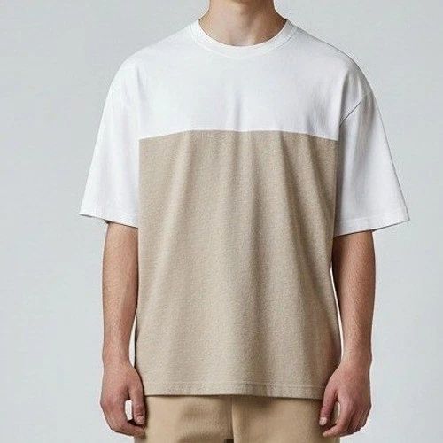 Denim & Flower Panelled Texture T Shirt Mens Large Tan Scandi Colorblock Tee New Unisex T-shirt, Sweatshirt, Hoodie, Long Sleeve Tee - T-Shirt, Sweatshirt, Hoodie