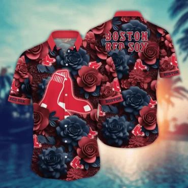 Boston Red Sox Midnight Rose Hawaiian Shirt Unisex T-shirt, Sweatshirt, Hoodie, Long Sleeve Tee - T-Shirt, Sweatshirt, Hoodie