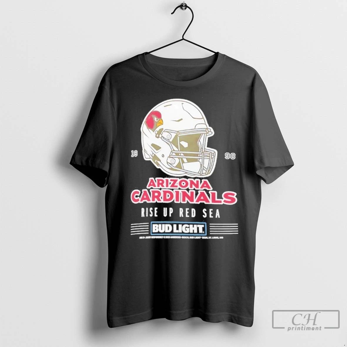 Premium Bud Light X Arizona Cardinals Rise Up Red Sea Helmet Unisex T-shirt, Sweatshirt, Hoodie, Long Sleeve Tee - T-Shirt, Sweatshirt, Hoodie