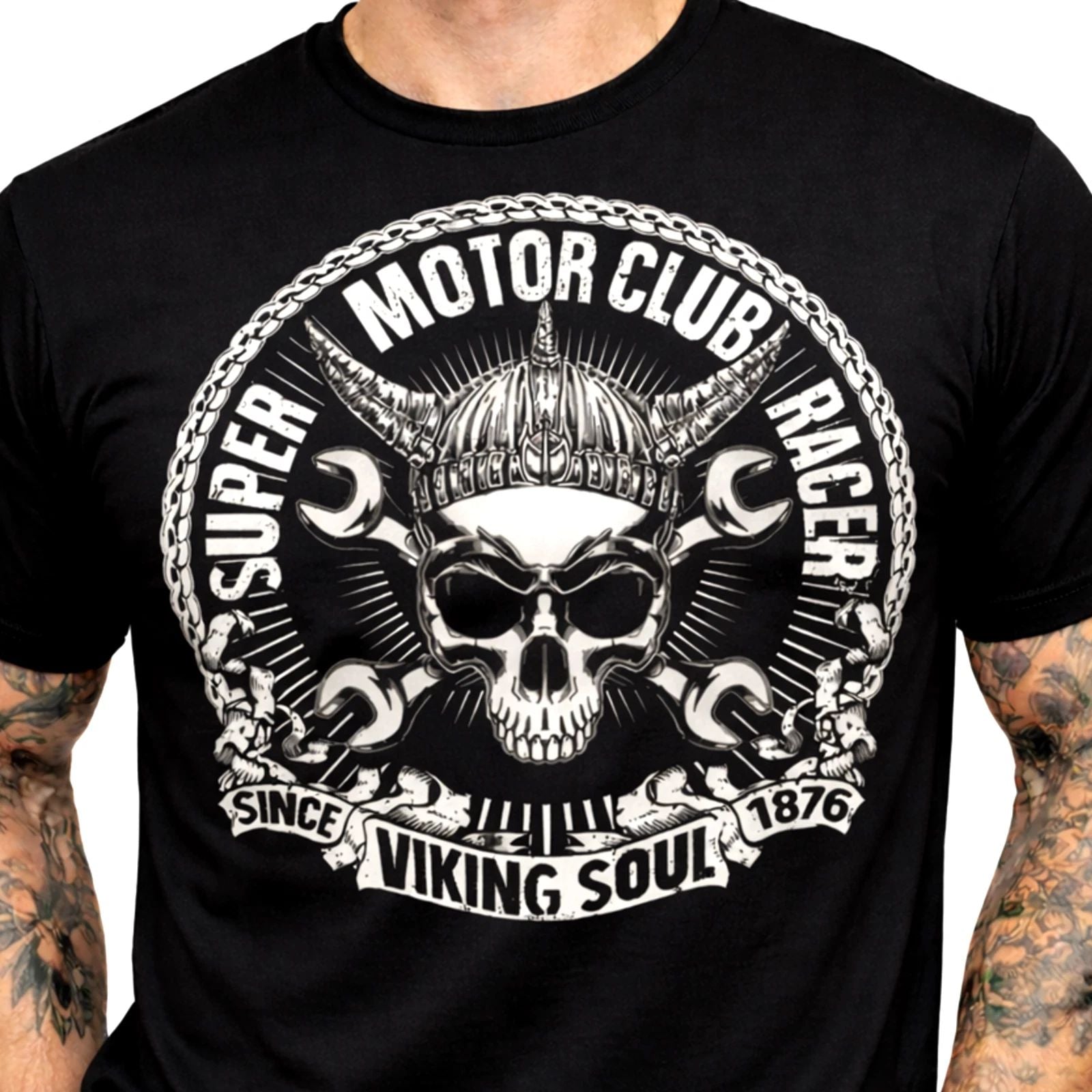Viking Skull T Shirt Biker Motor Club Racer Soul Wrench Graphic Tee Rider Gift Unisex T-shirt, Sweatshirt, Hoodie, Long Sleeve Tee - T-Shirt, Sweatshirt, Hoodie