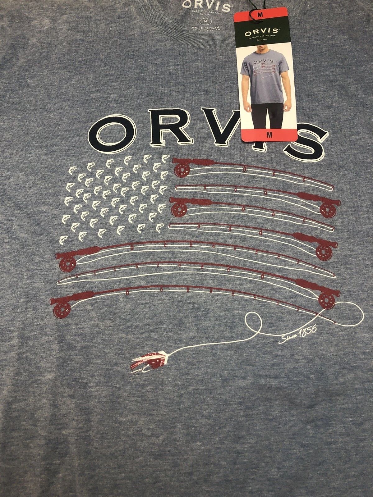 Orvis Heather Blue Graphic Tee Shirt Canon American Flag USA PATRIOTIC MEDIUM Unisex T-shirt, Sweatshirt, Hoodie, Long Sleeve Tee - T-Shirt, Sweatshirt, Hoodie
