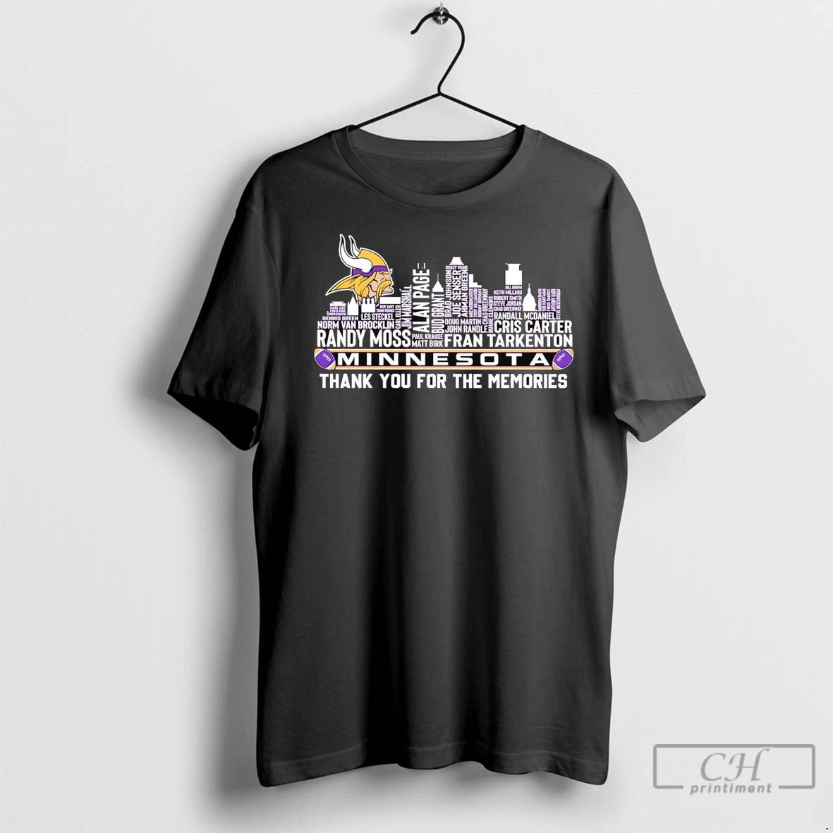 Premium Minnesota Vikings Players Names Skyline Thank You For The Memories Unisex T-shirt, Sweatshirt, Hoodie, Long Sleeve Tee - T-Shirt, Sweatshirt, Hoodie