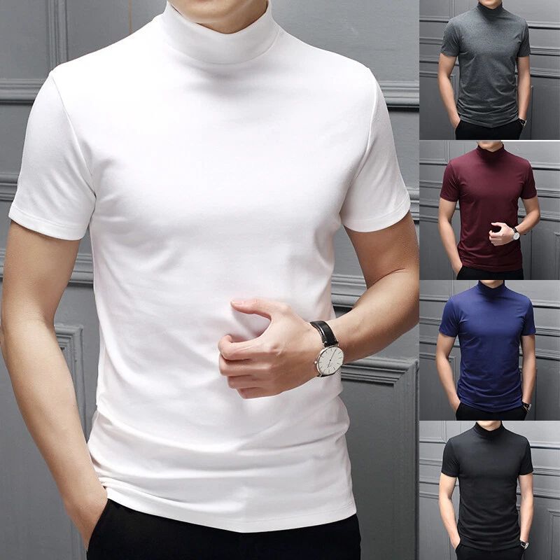 Mens Short Sleeve Mock Neck T-Shirt Casual Slim Cotton Tops Tees Undershirt Club Unisex T-shirt, Sweatshirt, Hoodie, Long Sleeve Tee - T-Shirt, Sweatshirt, Hoodie