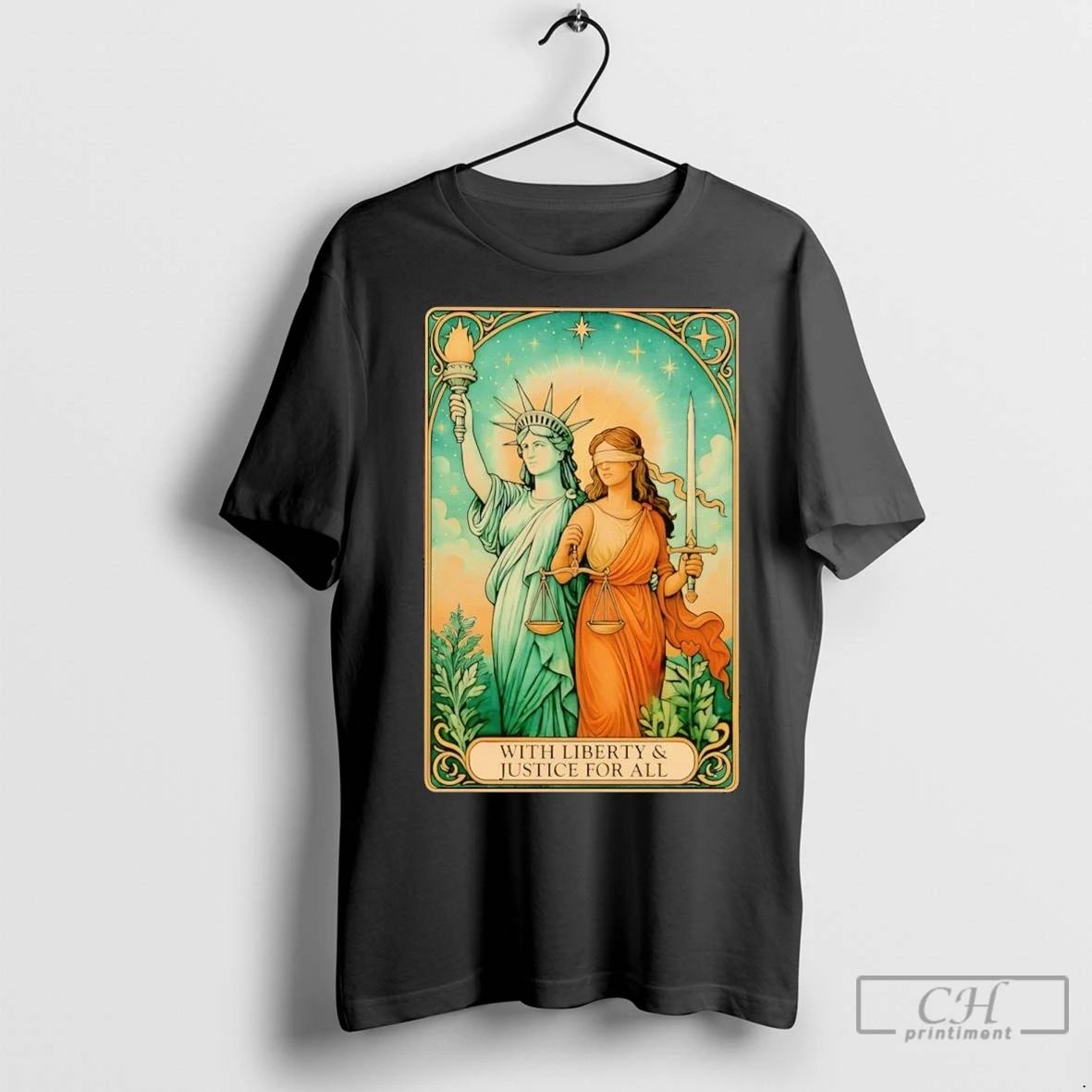 Premium With Liberty And Justice For All Tarot Card Unisex T-shirt, Sweatshirt, Hoodie, Long Sleeve Tee - T-Shirt, Sweatshirt, Hoodie