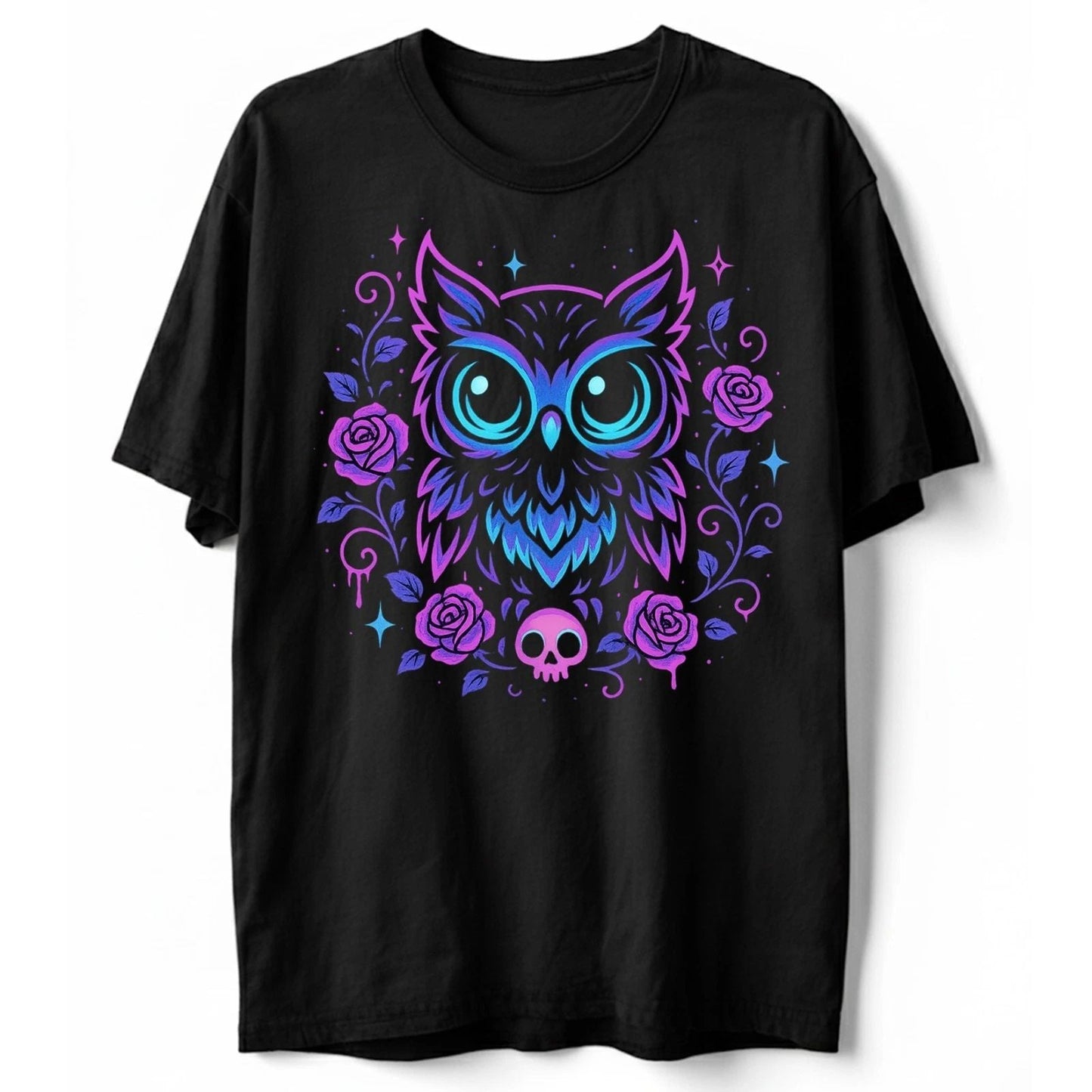 Cute Owl Roses T Shirt, Pastel Goth Kawaii Halloween Tee, Horror Skull Shirt Unisex T-shirt, Sweatshirt, Hoodie, Long Sleeve Tee - T-Shirt, Sweatshirt, Hoodie