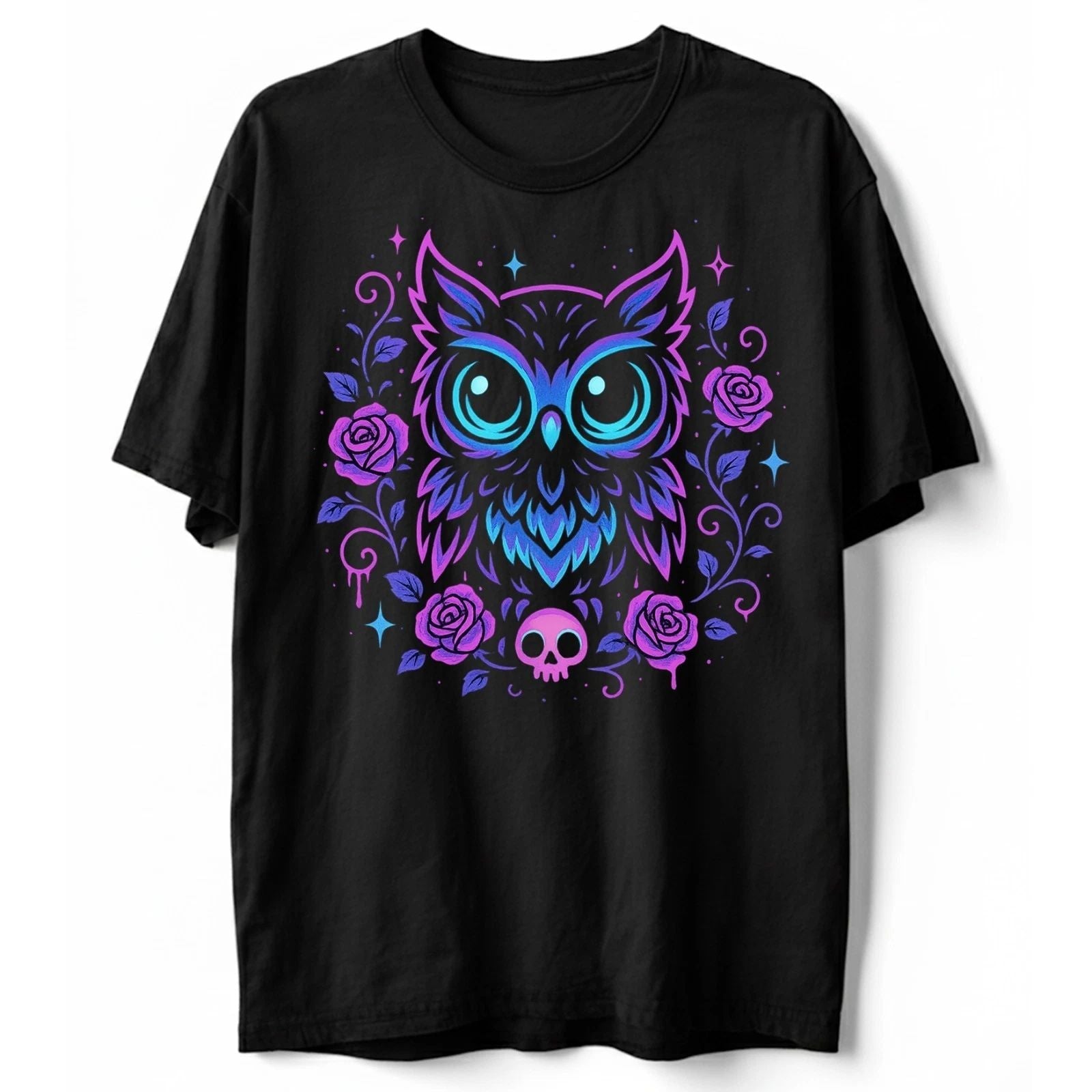 Cute Owl Roses T Shirt, Pastel Goth Kawaii Halloween Tee, Horror Skull Shirt Unisex T-shirt, Sweatshirt, Hoodie, Long Sleeve Tee - T-Shirt, Sweatshirt, Hoodie