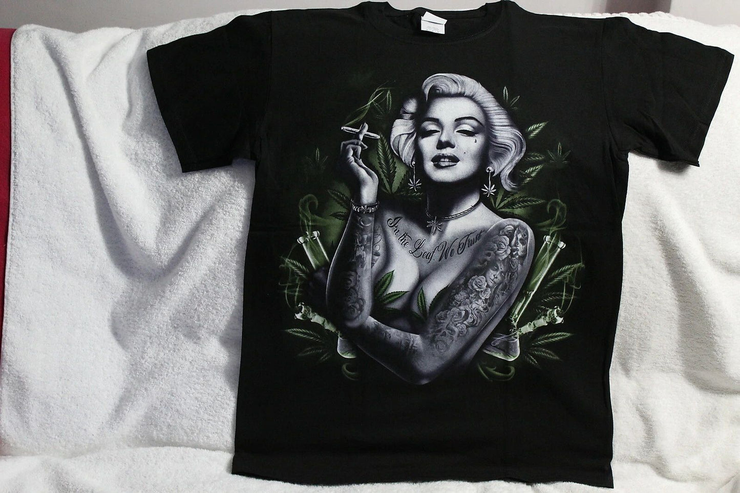 MARILYN MONROE TATTOO JOINT MARIJUANA LEAF BONG CANNABIS T-SHIRT SHIRT Unisex T-shirt, Sweatshirt, Hoodie, Long Sleeve Tee - T-Shirt, Sweatshirt, Hoodie