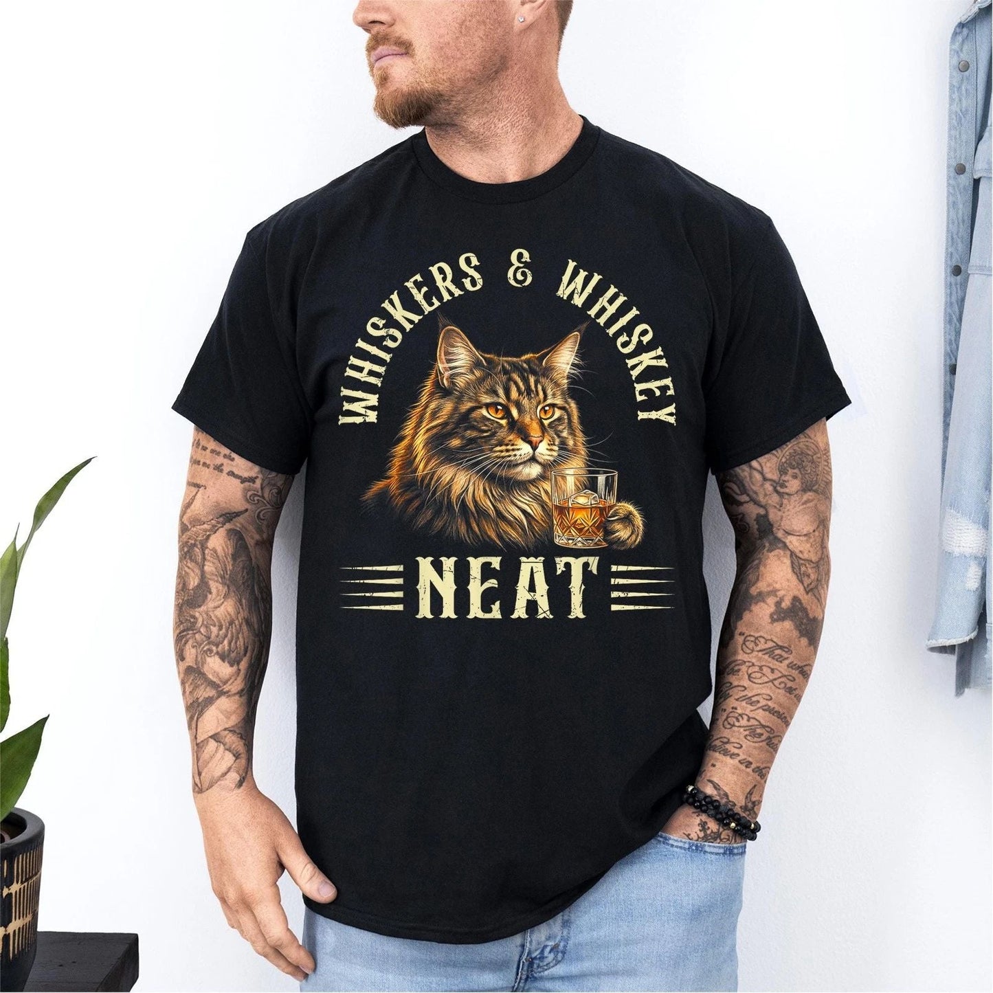 Whiskers and Whiskey Neat Funny Cat Lover Bourbon Drinker Unisex T-Shirt Unisex T-shirt, Sweatshirt, Hoodie, Long Sleeve Tee - T-Shirt, Sweatshirt, Hoodie