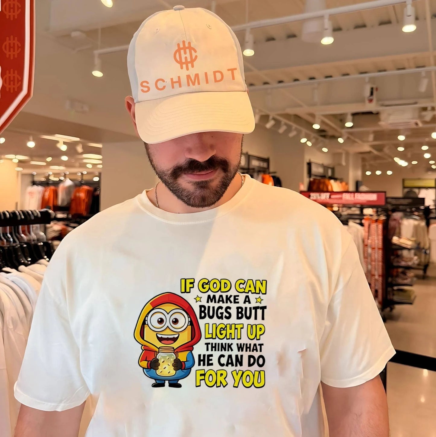 If God can make a bugs butt light up think what he can do for you Minion shirt Unisex T-shirt, Sweatshirt, Hoodie, Long Sleeve Tee - T-Shirt, Sweatshirt, Hoodie