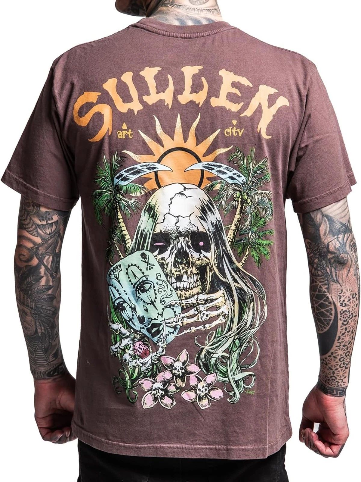 Sullen Men's Hard Gamble Short Sleeve Premium T-shirt Party Skull Tattoo Tee Unisex T-shirt, Sweatshirt, Hoodie, Long Sleeve Tee - T-Shirt, Sweatshirt, Hoodie