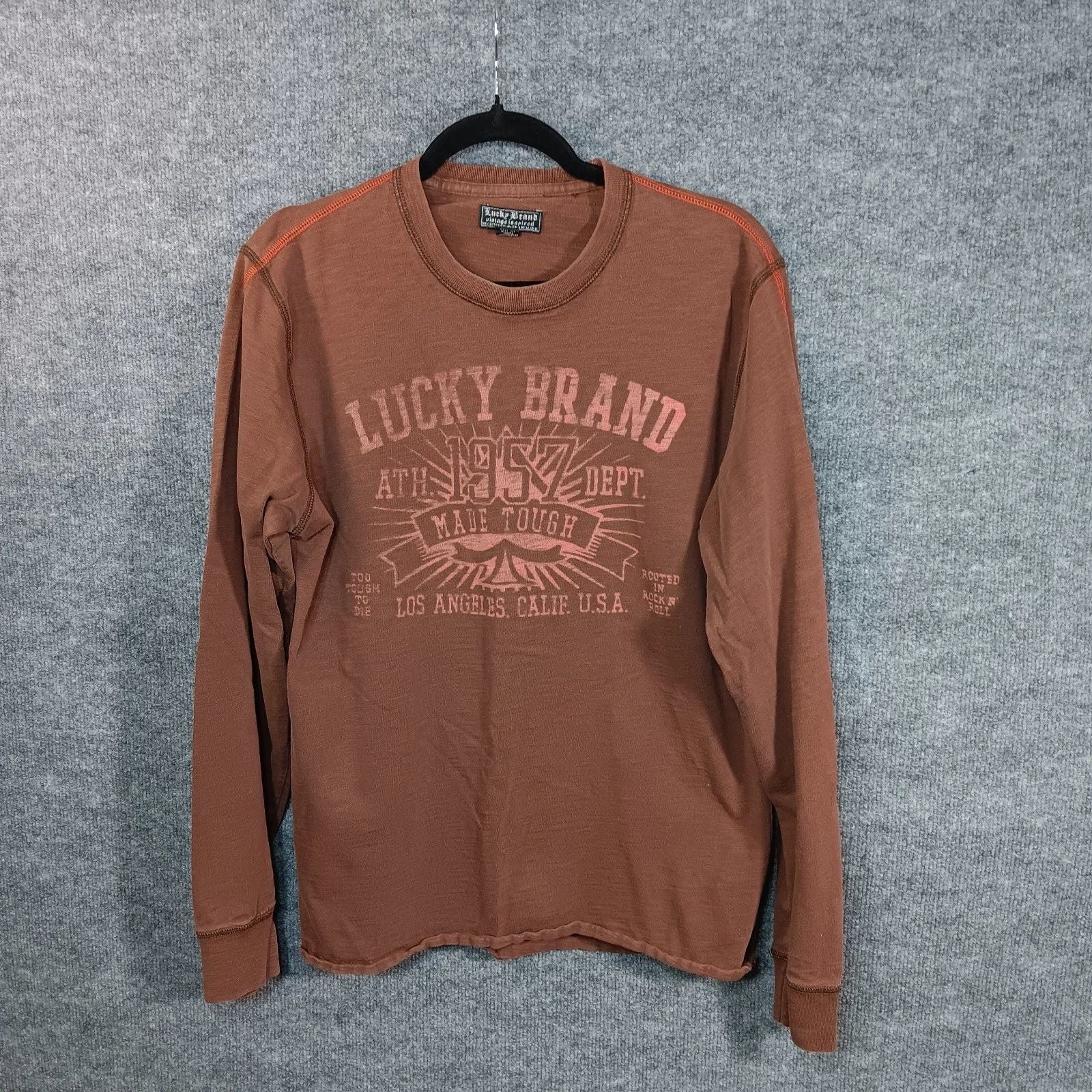 Lucky Brand Vintage Inspired Shirt Brown Cotton Graphic Print Everyday Wear Unisex T-shirt, Sweatshirt, Hoodie, Long Sleeve Tee - T-Shirt, Sweatshirt, Hoodie
